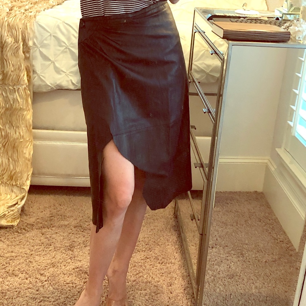 $500 Ladies Sexy Black Leather Midi Skirt